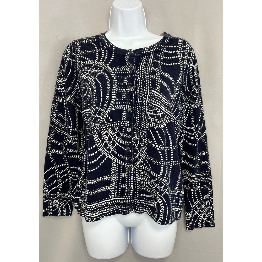 Pappagallo Sweater‎ Cardigan Navy Blue White  Women's Sz Large New